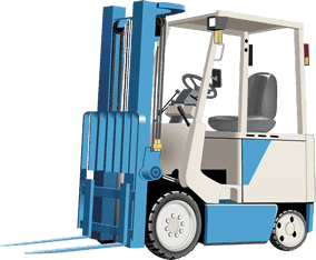This is a blue and white forklift.