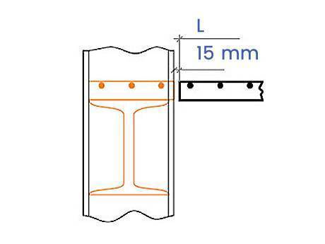 Schematic diagram shows 15 mm distance between the edge of steel grating and the edge of support.