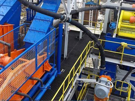 This is a outdoor dense medium separation system with steel grating platform.